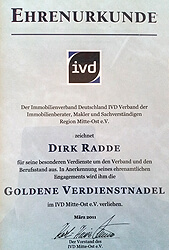 Ehrenurkunde für Dirk Radde vom Immobilienverband Deutschland